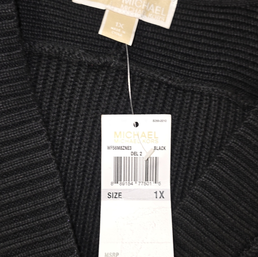 Michael Kors Black Sweater Open Sleeves Buckle Strap Accents Size 1X NWT - Picture 9 of 16